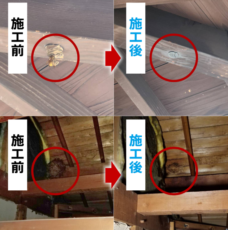 ハチの巣ビフォーアフターの画像
